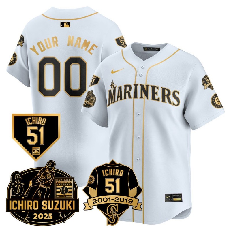 Nike Seattle Mariners Ichiro Number Retirement 2025 Custom MLB Jersey - Gold White