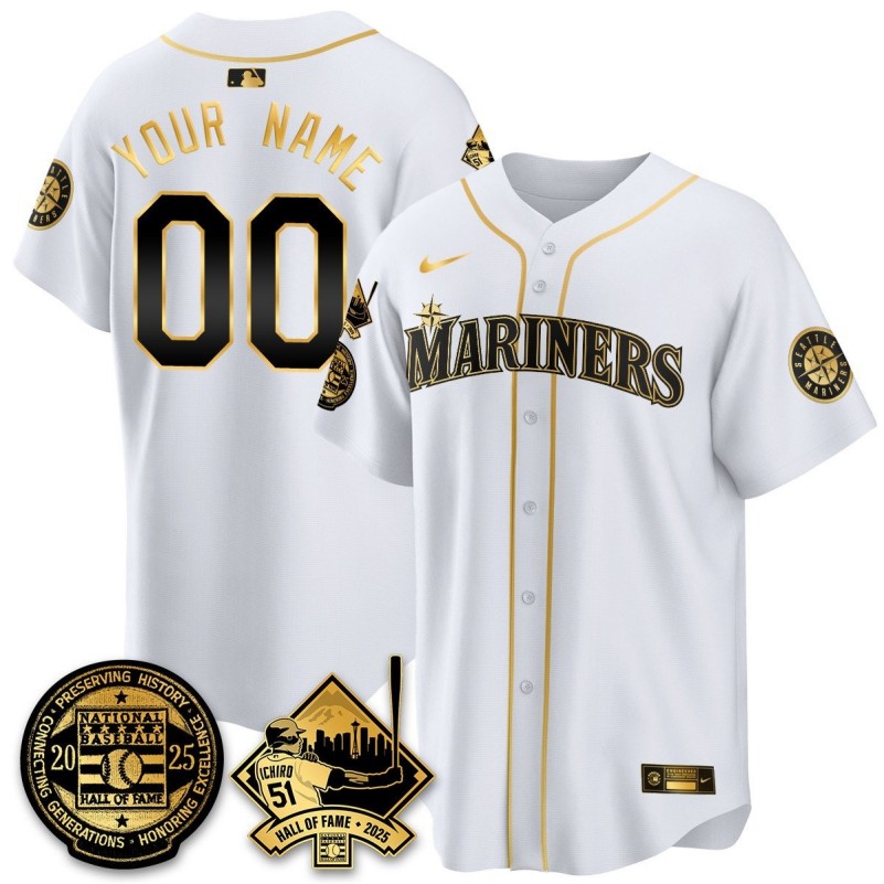 Nike Seattle Mariners Ichiro Number Retirement 2025 Custom MLB Jersey V2 - White Gold