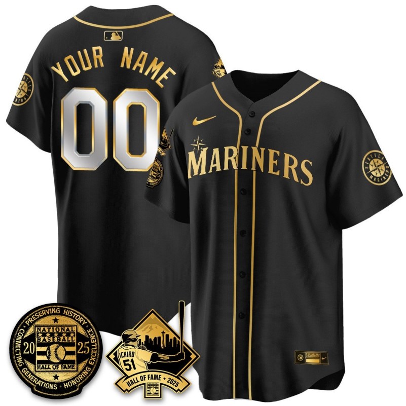 Nike Seattle Mariners Ichiro Number Retirement 2025 Custom MLB Jersey V2 - Black Gold