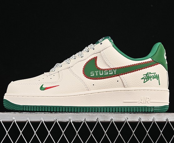 Nike x Stussy Air Force 1 Low Cream Grey Green Red KJ1688-002 Sneaker