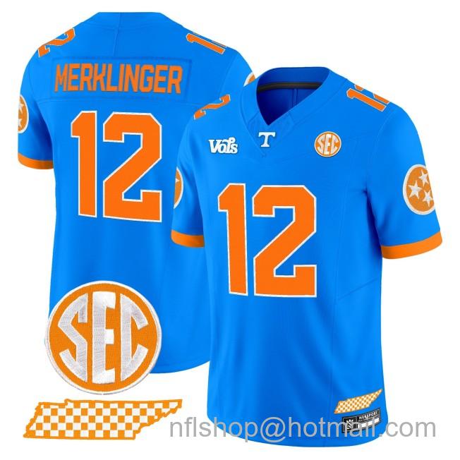 Nike Men's Tennessee Vols #12 Jake Merklinger 'Blue Blaze Edition' Vapor Limited SEC Football Jersey