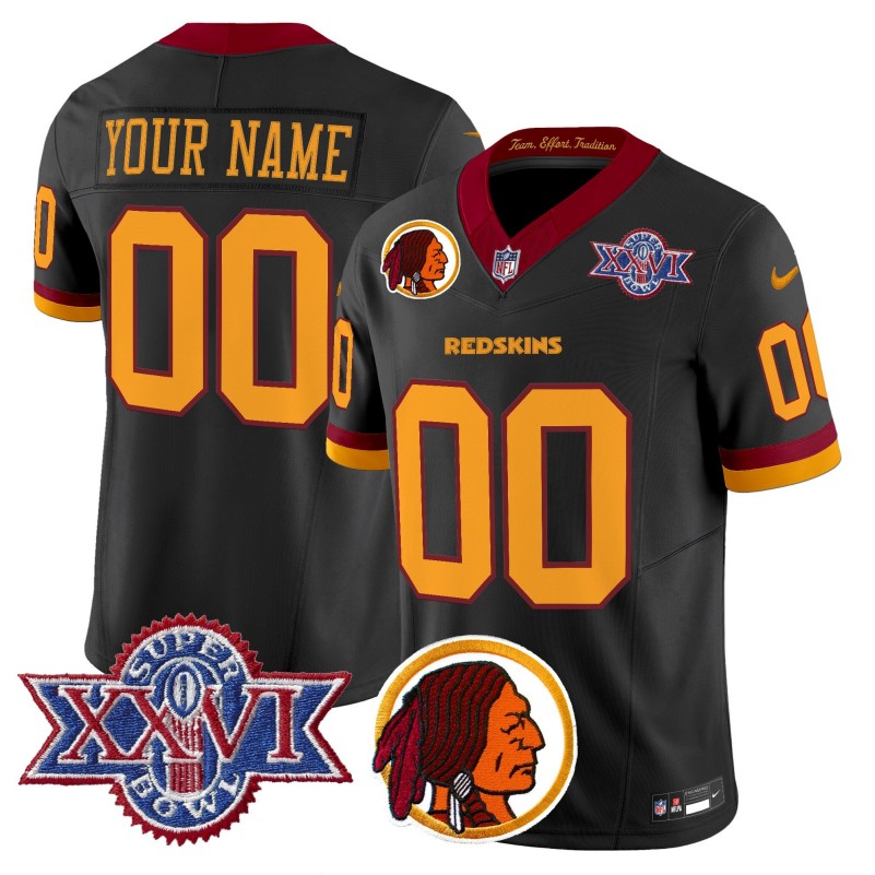 Washington Redskins Custom Nike Black Throwback 1992 Super Bowl XXVI Patch Vapor Limited NFL Jersey V2