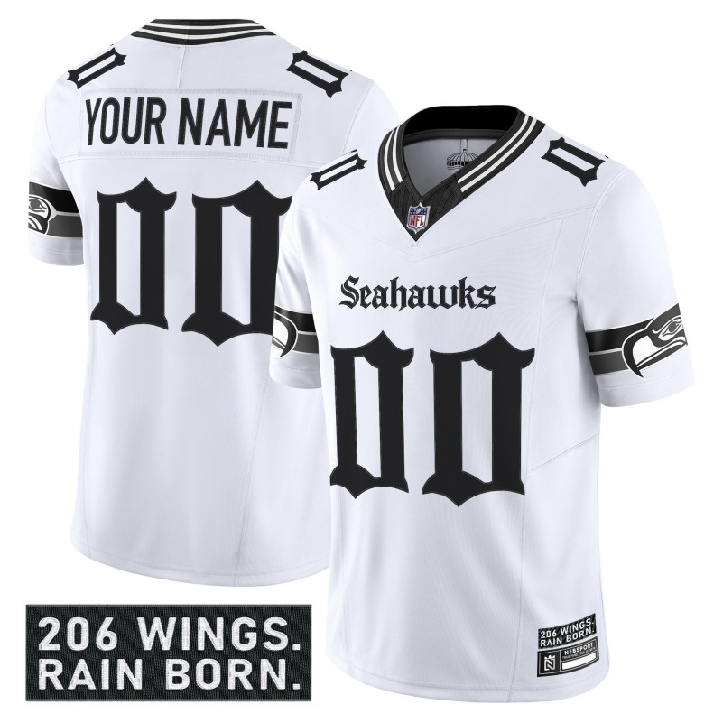 Seattle Seahawks 'Gothic Rain City Shadows Edition' Nike Vapor Limited Custom NFL Jersey - White