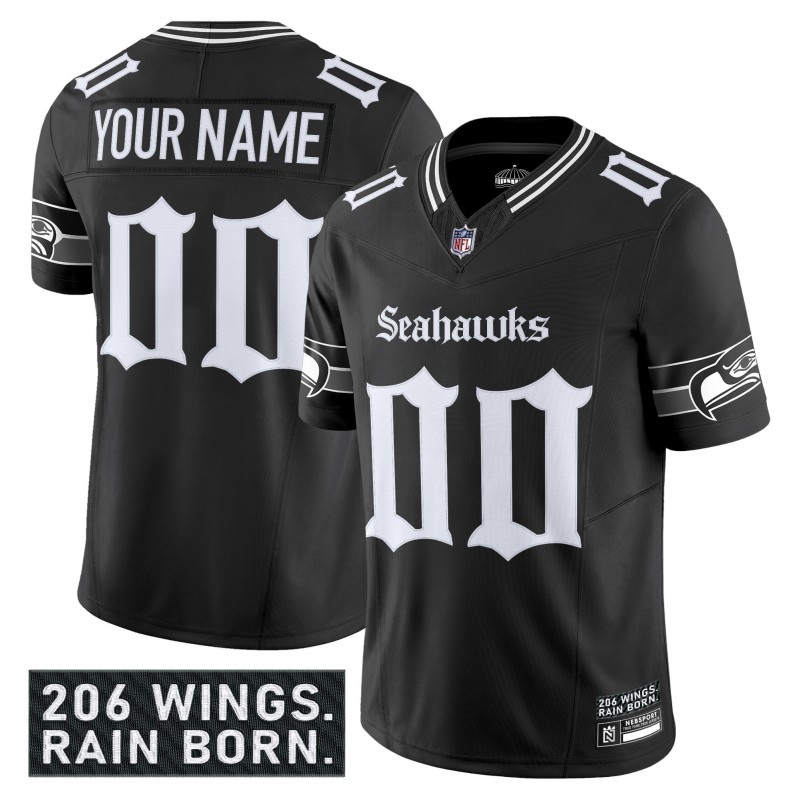 Seattle Seahawks 'Gothic Rain City Shadows Edition' Nike Vapor Limited Custom NFL Jersey - Black