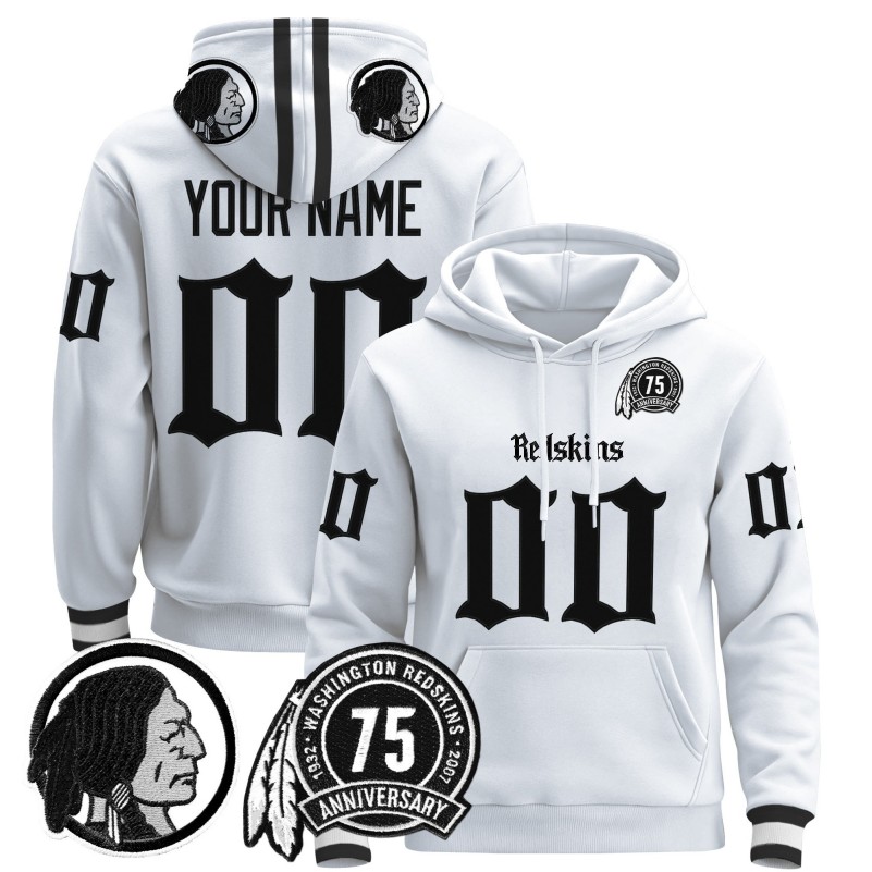 Washington Redskins Custom 'Gothic Capital Edition' Stitched Pullover Hoodie - White
