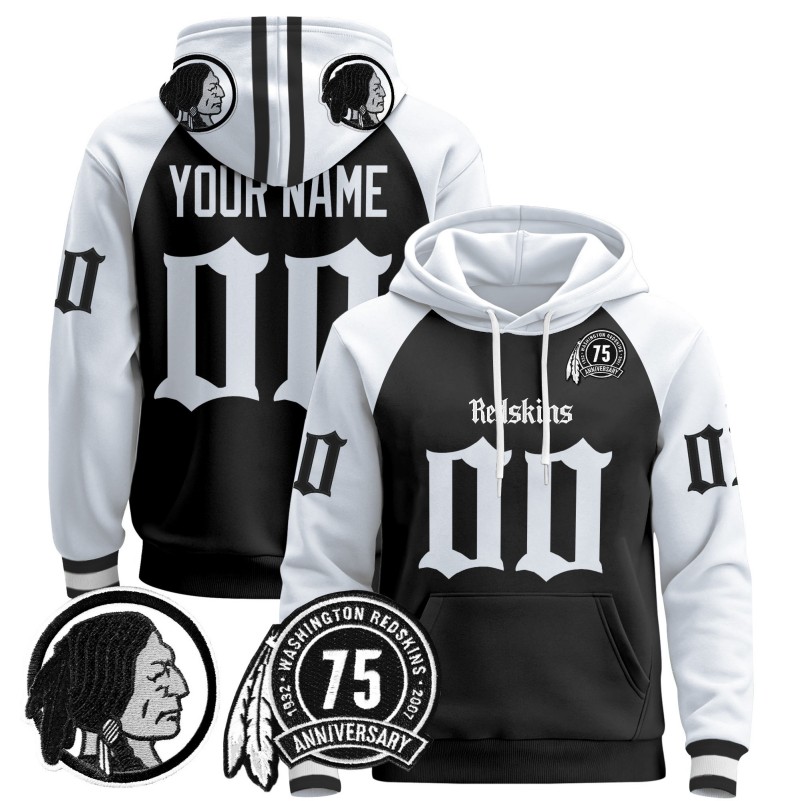 Washington Redskins Custom 'Gothic Capital Edition' Stitched Pullover Hoodie - Black White