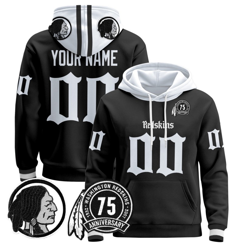 Washington Redskins Custom 'Gothic Capital Edition' Stitched Pullover Hoodie - Black