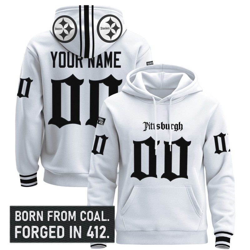 Pittsburgh Steelers Custom 'Gothic Steel City Edition' Stitched Pullover Hoodie - White