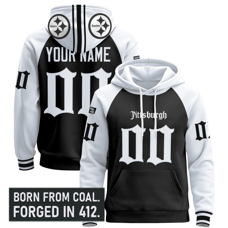 Pittsburgh Steelers Custom 'Gothic Steel City Edition' Stitched Pullover Hoodie - Black White