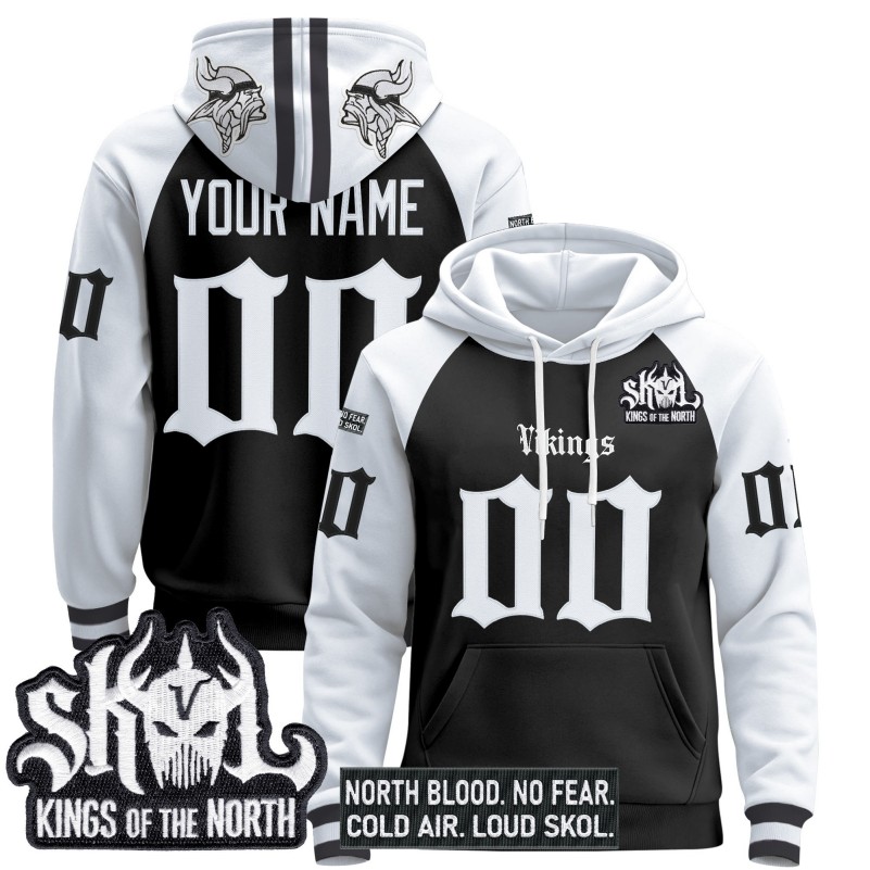Minnesota Vikings Custom 'Gothic Norseblood Edition' Stitched Pullover Hoodie - Black White