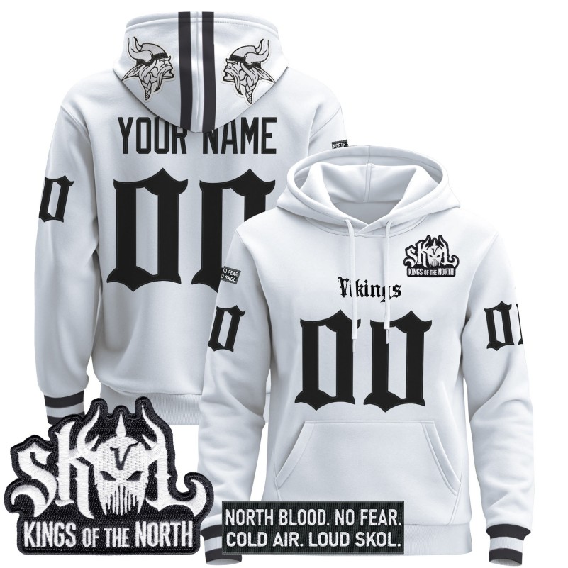 Minnesota Vikings Custom 'Gothic Norseblood Edition' Stitched Pullover Hoodie - White