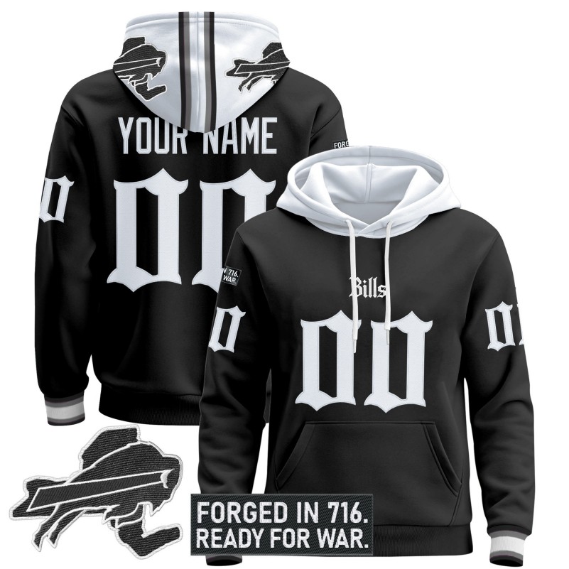 Buffalo Bills Custom 'Gothic Cold Front Edition' Stitched Pullover Hoodie - Black