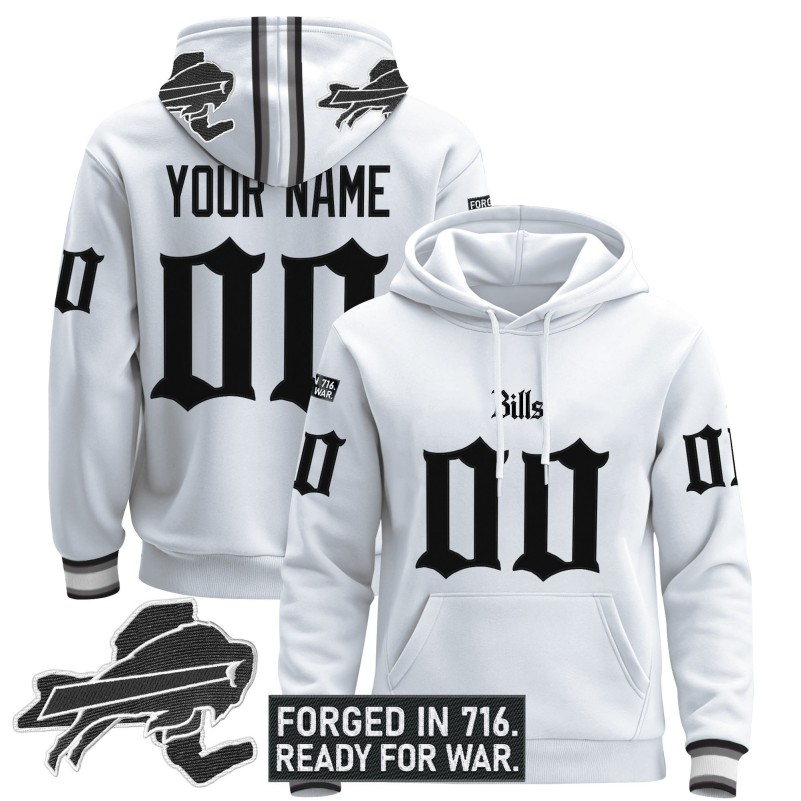 Buffalo Bills Custom 'Gothic Cold Front Edition' Stitched Pullover Hoodie - White