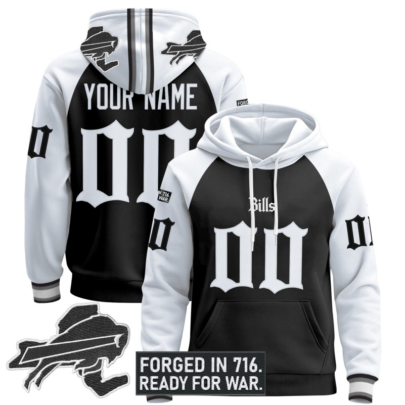 Buffalo Bills Custom 'Gothic Cold Front Edition' Stitched Pullover Hoodie - Black White
