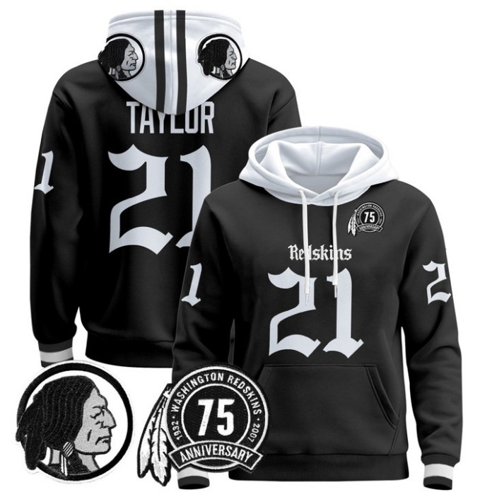 Men's Washington Redskins #21 Sean Taylor 'Gothic Capital Edition' Stitched Pullover Hoodie - Black