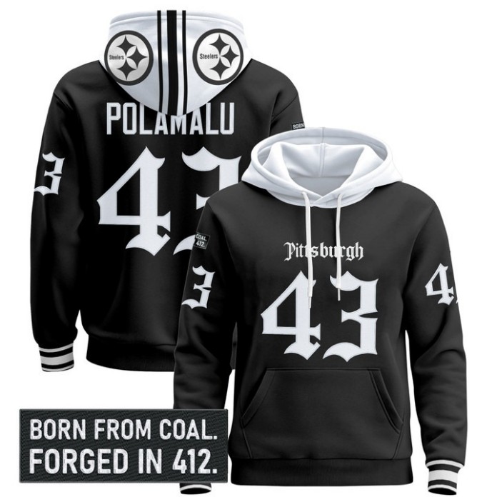 Men's Pittsburgh Steelers #43 Troy Polamalu 'Gothic Steel City Edition' Stitched Pullover Hoodie - Black
