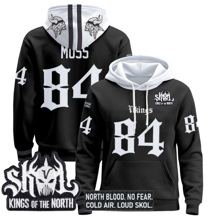 Men's Minnesota Vikings #84 Randy Moss 'Gothic Norseblood Edition' Stitched Pullover Hoodie - Black