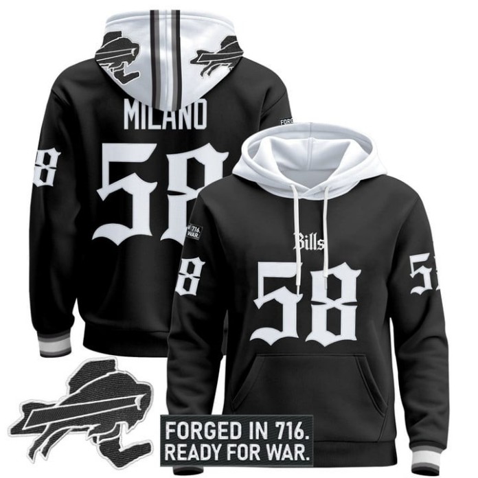 Men's Buffalo Bills #58 Matt Milano 'Gothic Cold Front Edition' Stitched Pullover Hoodie - Black