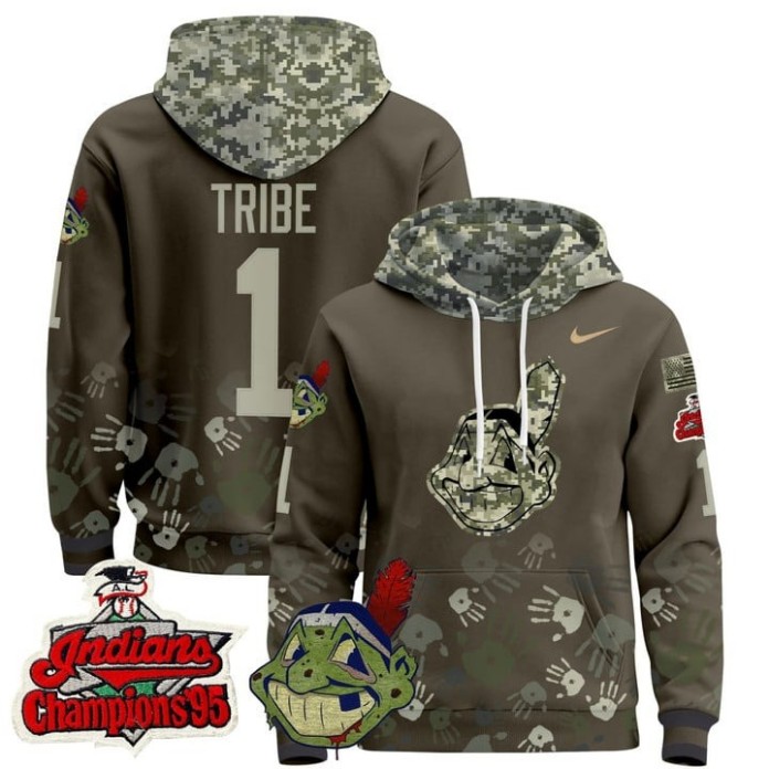 Men's Cleveland Indians TRIBE Autism Awareness Salute To Service Nike Stitched Pullover Hoodie