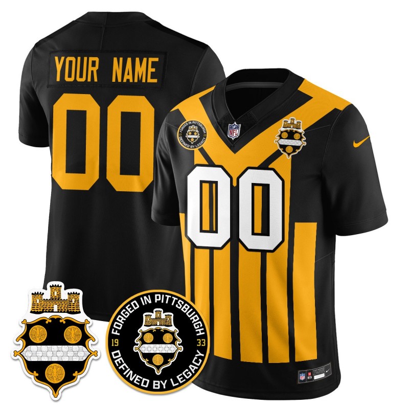 Pittsburgh Steelers Custom Nike Throwback Alternate 'Two 50th Anniversary Patch' Vapor F.U.S.E. Limited NFL 1933 Classic Jersey - Black