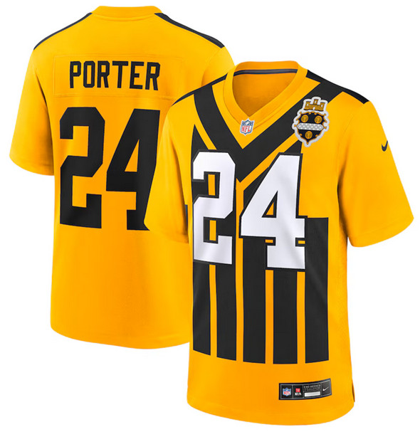 Men's Pittsburgh Steelers #24 Joey Porter Jr. Gold 1933 Throwback Alternatel Stitched Football Game Jersey
