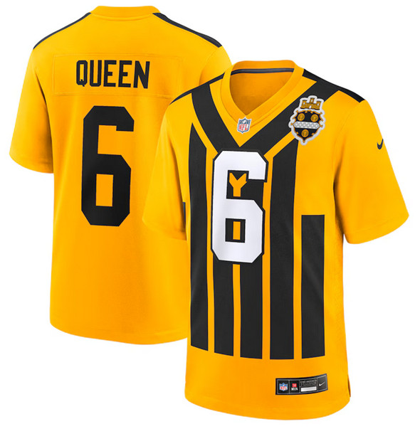 Men's Pittsburgh Steelers #6 Patrick Queen Gold 1933 Throwback Alternate Stitched Football Game Jersey
