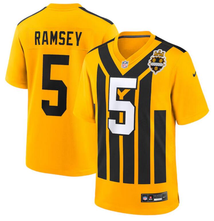 Men's Pittsburgh Steelers #5 Jalen Ramsey Gold 1933 Throwback Alternate Stitched Football Game Jersey