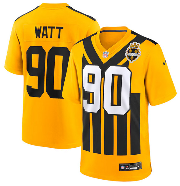 Men's Pittsburgh Steelers #90 T.J. Watt Gold 1933 Throwback Alternate Stitched Football Game Jersey