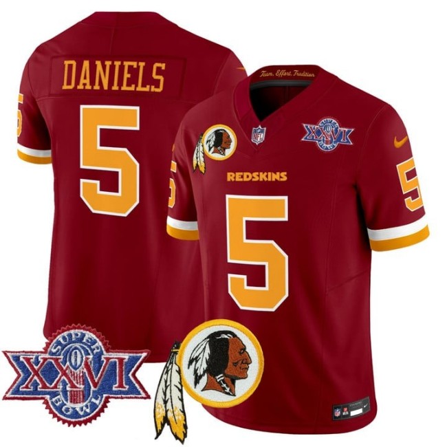 Men's Nike Washington Redskins #5 Jayden Daniels Throwback 1992 Super Bowl XXVI Patch Vapor Limited Stitched NFL Jersey V3 - Burgundy