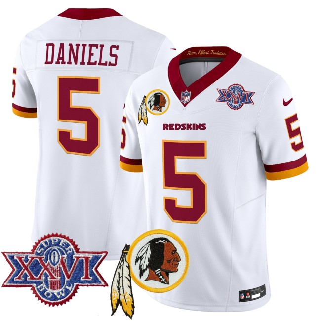 Men's Nike Washington Redskins #5 Jayden Daniels Throwback 1992 Super Bowl XXVI Patch Vapor Limited Stitched NFL Jersey V3 - White