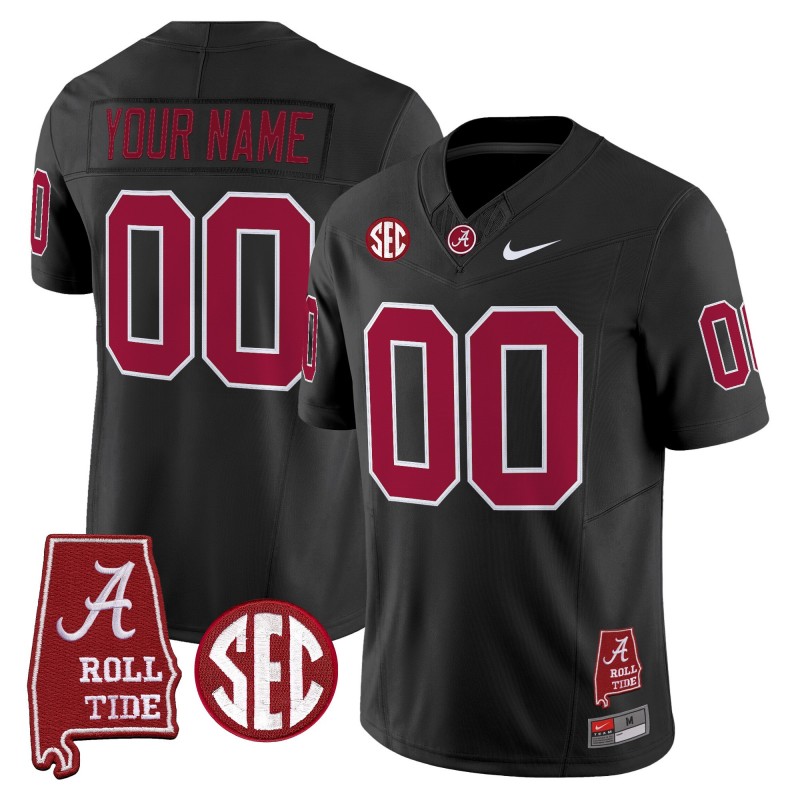 Alabama Crimson Tide Custom Throwback Nike FUSE Limited Stitched Football Jersey Black - Alabama Map