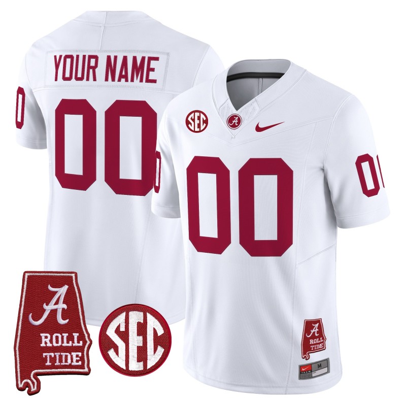 Alabama Crimson Tide Custom Throwback Nike FUSE Limited Stitched Football Jersey White - Alabama Map