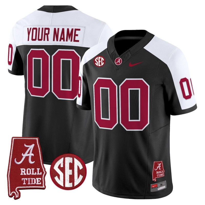 Alabama Crimson Tide Custom Throwback Nike FUSE Limited Stitched Football Jersey Black White - Alabama Map
