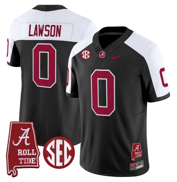 Men's Alabama Crimson Tide #0 Deontae Lawson Throwback Stitched Nike Jersey Black Alternate - Alabama Map