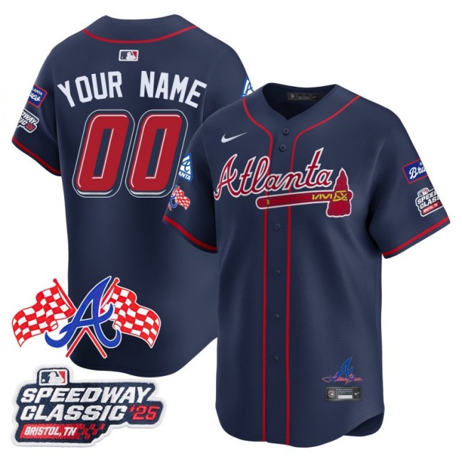 Nike Atlanta Braves 2025 Speedway Classic Limited Custom MLB Jersey Navy - All Stitched