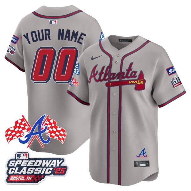 Nike Atlanta Braves 2025 Speedway Classic Limited Custom MLB Jersey Grey - All Stitched