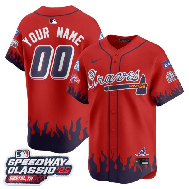 Nike Atlanta Braves 2025 Speedway Classic Limited Custom Jersey Red V2 - All Stitched