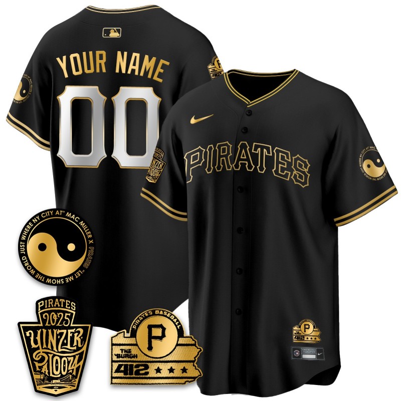 Yinzerpalooza 2025 PGH Pirates Custom MLB Limited Nike Jersey Black Gold - All Stitched