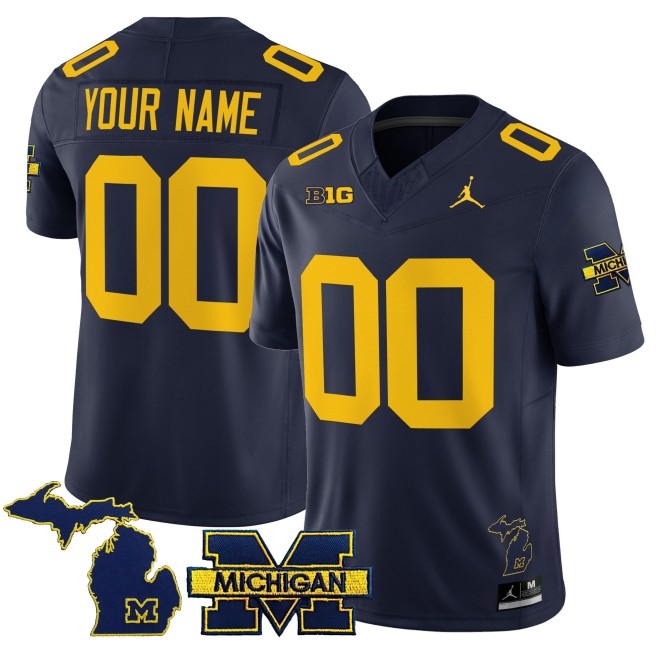 Michigan Wolverines Custom Navy 2025 FUSE Nike Vapor Limited Stitched Football Jersey - With Team & MI State map Patch