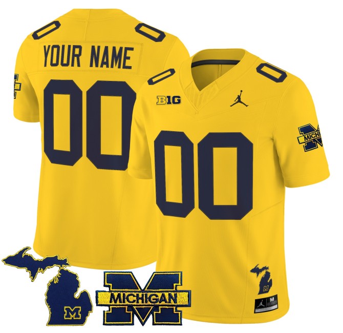 Michigan Wolverines Custom Maize 2025 FUSE Nike Vapor Limited Stitched Football Jersey - With Team & MI State map Patch