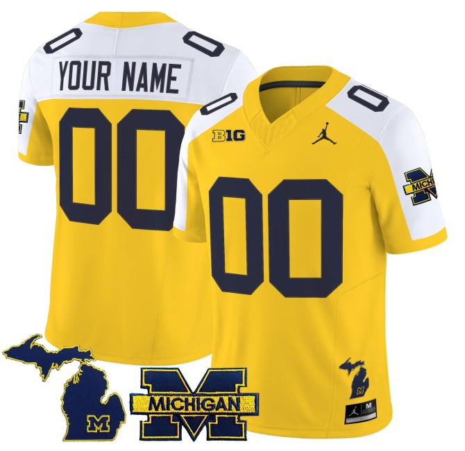 Michigan Wolverines Custom Maize White 2025 FUSE Nike Vapor Limited Stitched Football Jersey - With Team & MI State map Patch