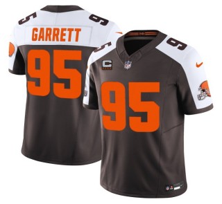 Youth Cleveland Browns #95 Myles Garrett Brown White 'Alpha Dawg Edition' Nike FUSE Vapor Limited NFL Jersey - 4-Star C Patch
