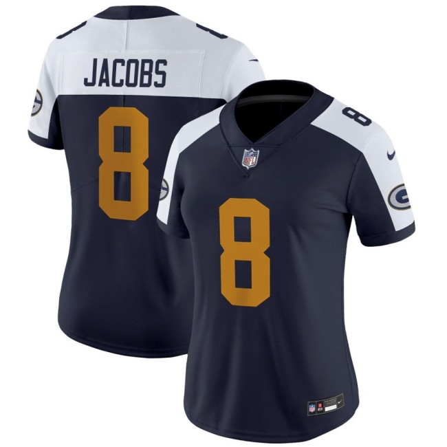 Women's Green Bay Packers #8 Josh Jacobs Navy Alternate The 1923 Classic Nike Vapor Limited Stitched NFL Jersey