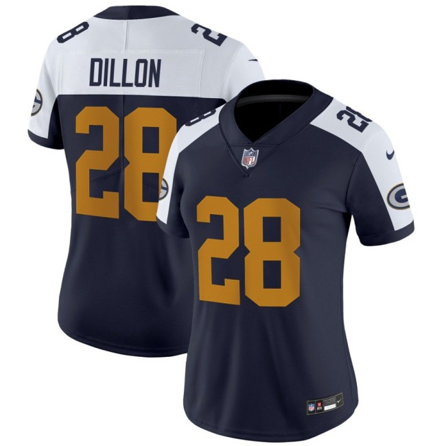 Women's Green Bay Packers #28 AJ Dillon Navy Alternate The 1923 Classic Nike Vapor Limited Stitched NFL Jersey