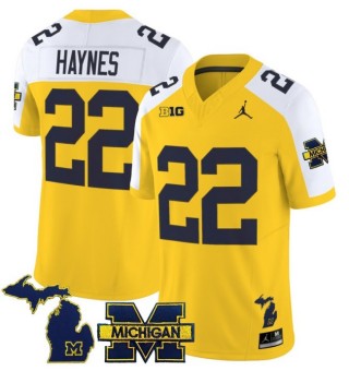 Men's Michigan Wolverines #22 Justice Haynes Maize White 2025 FUSE Limited Stitched Football Jersey - With Team & MI State Map Patch