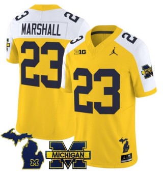 Men's Michigan Wolverines #23 Jordan Marshall Maize White 2025 FUSE Limited Stitched Football Jersey - With Team & MI State Map Patch