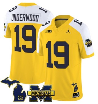 Men's Michigan Wolverines #19 Bryce Underwood Maize White 2025 FUSE Limited Stitched Football Jersey - With Team & MI State Map Patch