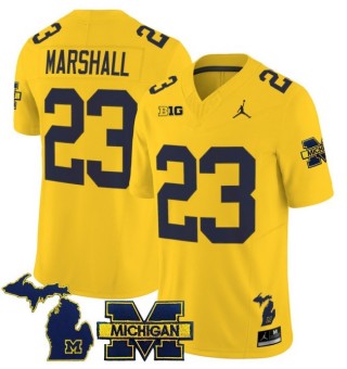 Men's Michigan Wolverines #23 Jordan Marshall Maize 2025 FUSE Limited Stitched Football Jersey - With Team & MI State Map Patch