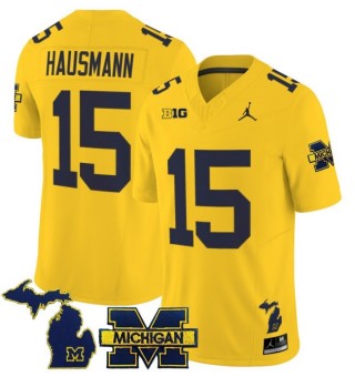 Men's Michigan Wolverines #15 Ernest Hausmann Maize 2025 FUSE Limited Stitched Football Jersey - With Team & MI State Map Patch