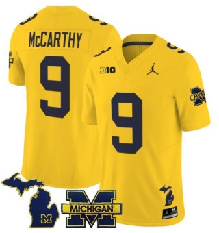 Men's Michigan Wolverines #9 J.J. McCarthy Maize 2025 FUSE Limited Stitched Football Jersey - With Team & MI State Map Patch